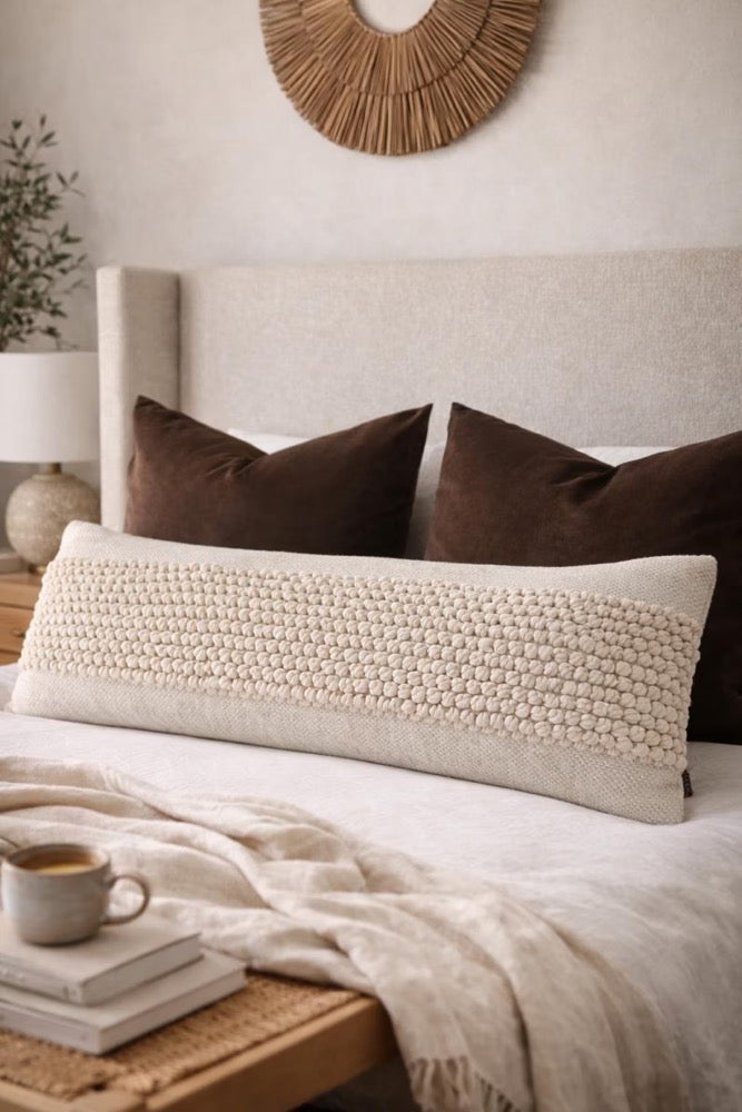 12x36 Cream Lumbar Pillow Cover Textured Kilim Woven Neutral Boho Farmhouse Bed Decor