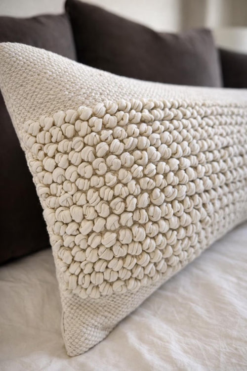 12x36 Cream Lumbar Pillow Cover Textured Kilim Woven Neutral Boho Farmhouse Bed Decor