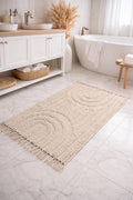 Tufted Cotton Boho Rug – Neutral Rainbow Accent with Tassels