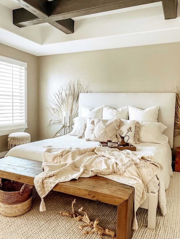 Handmade Boho Throw Blanket, Shag Diamond Pattern, Tassel Corners