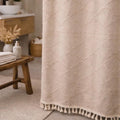 Boho Tufted Shower Curtain | Farmhouse Beige Diamond Pattern with Tassels