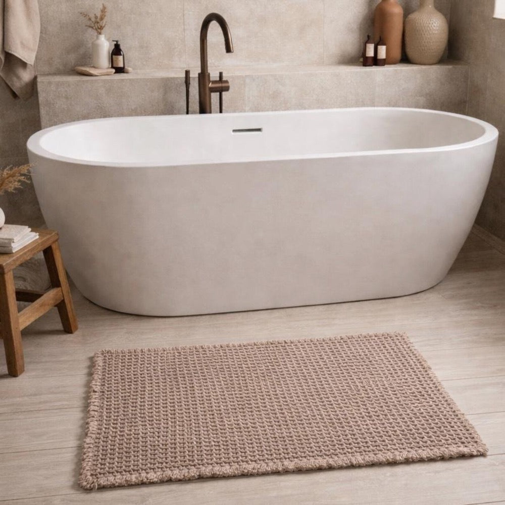 Handwoven Taupe Waffle Bath Mat, Modern Neutral Rug (2x3 ft)