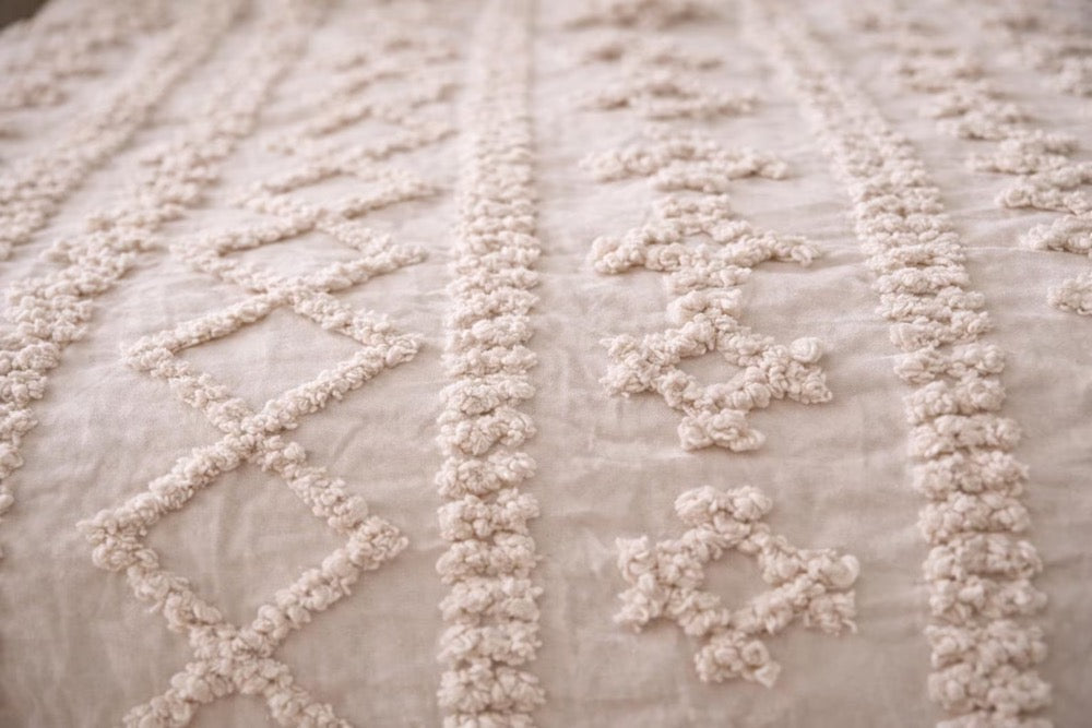 Handmade Boho Tufted Duvet Cover Set | Embroidered Neutral Bedding
