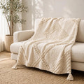 Handmade Boho Throw Blanket, Shag Diamond Pattern, Tassel Corners