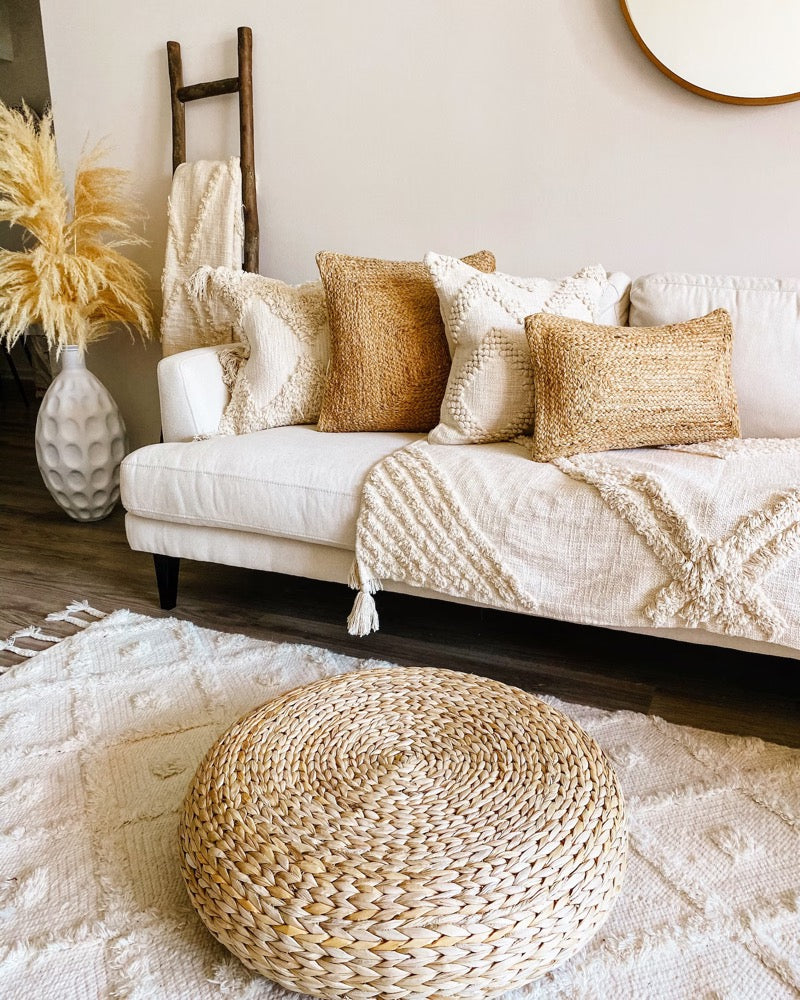 Handmade Boho Throw Blanket, Shag Diamond Pattern, Tassel Corners