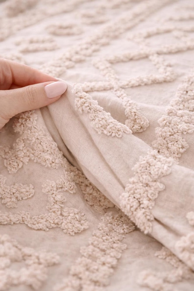 Handmade Boho Tufted Duvet Cover Set | Embroidered Neutral Bedding