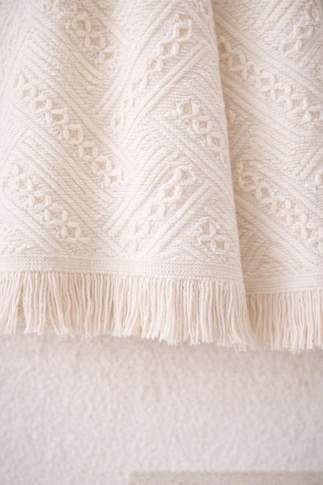 Cream Turkish Cotton Hand Towels, Fringe Detail, Quick Dry Absorbent Spa Towels
