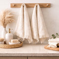 Cream Turkish Cotton Hand Towels, Fringe Detail, Quick Dry Absorbent Spa Towels