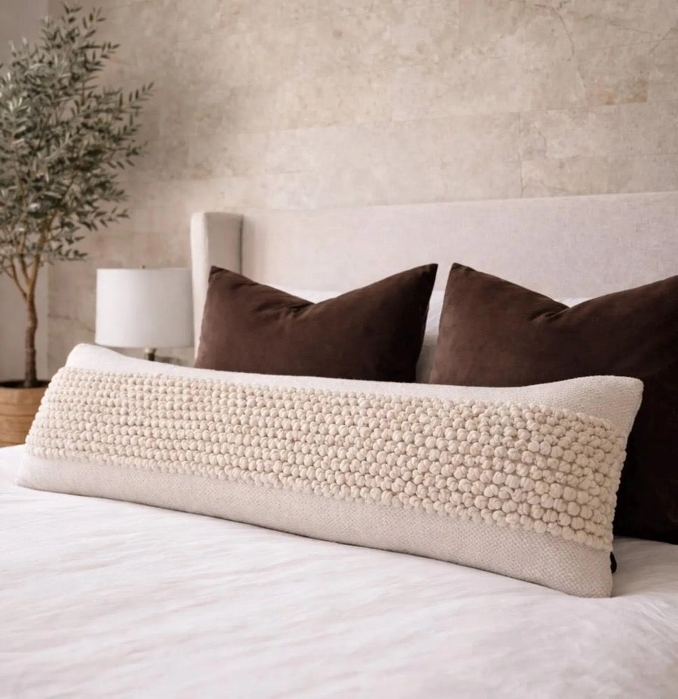 12x36 Cream Lumbar Pillow Cover Textured Kilim Woven Neutral Boho Farmhouse Bed Decor