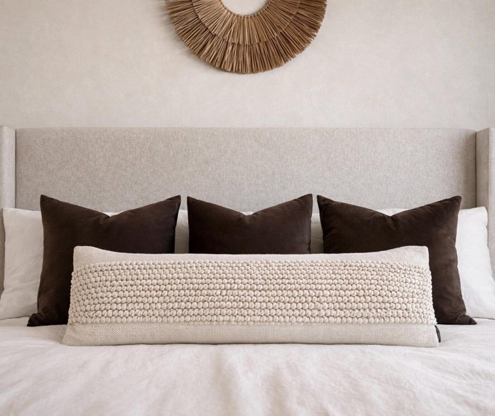 12x36 Cream Lumbar Pillow Cover Textured Kilim Woven Neutral Boho Farmhouse Bed Decor